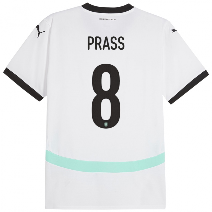 Hombre Camiseta Austria Alexander Prass #8 Blanco 2ª Equipación 24-26 La Camisa Chile