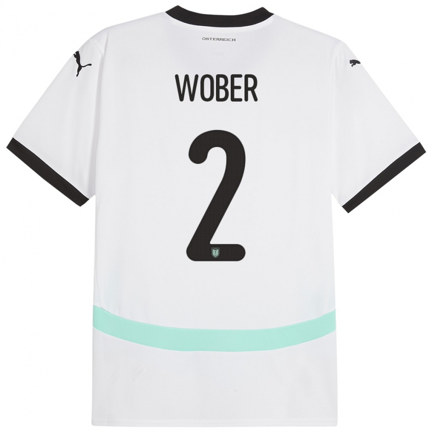 Hombre Camiseta Austria Maximilian Wöber #2 Blanco 2ª Equipación 24-26 La Camisa Chile