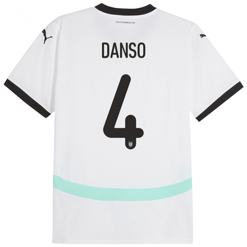 Hombre Camiseta Austria Kevin Danso #4 Blanco 2ª Equipación 24-26 La Camisa Chile