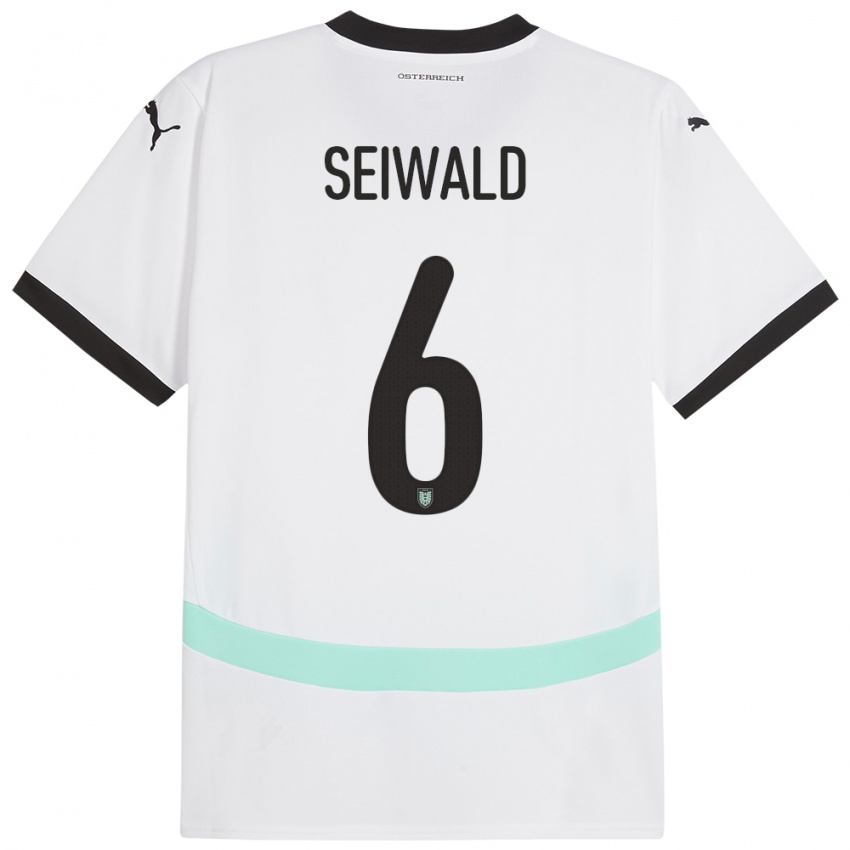 Hombre Camiseta Austria Nicolas Seiwald #6 Blanco 2ª Equipación 24-26 La Camisa Chile