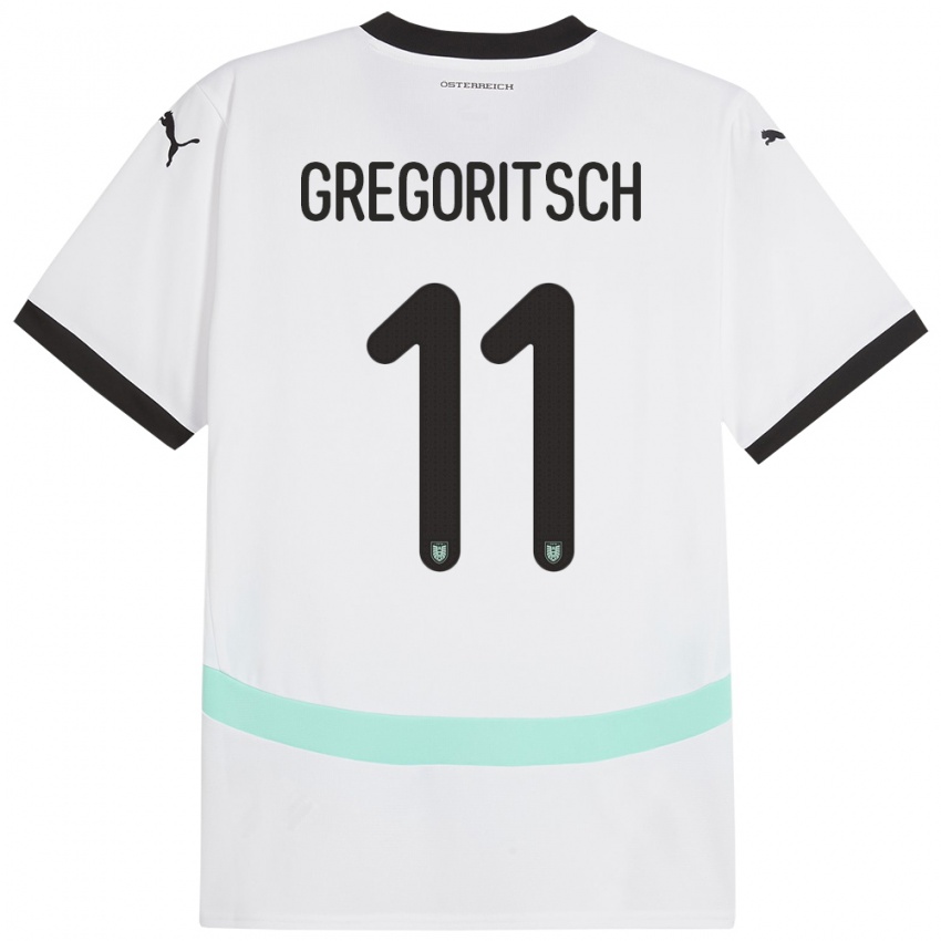 Hombre Camiseta Austria Michael Gregoritsch #11 Blanco 2ª Equipación 24-26 La Camisa Chile