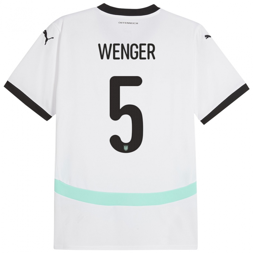 Hombre Camiseta Austria Claudia Wenger #5 Blanco 2ª Equipación 24-26 La Camisa Chile