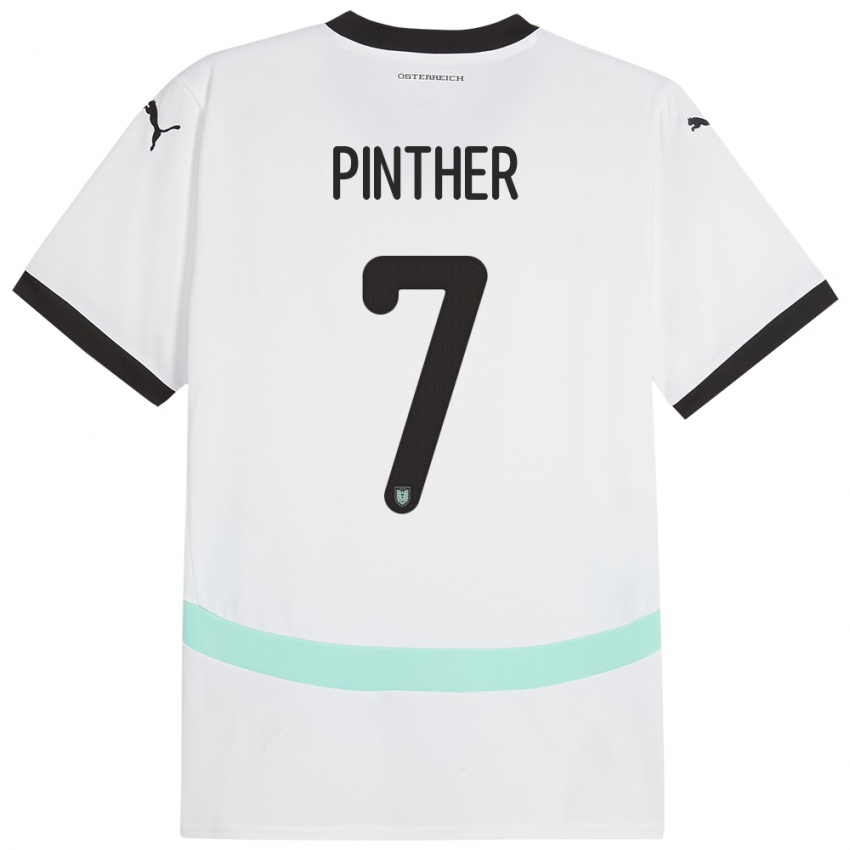 Hombre Camiseta Austria Viktoria Pinther #7 Blanco 2ª Equipación 24-26 La Camisa Chile