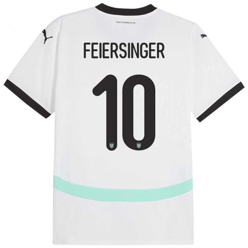 Hombre Camiseta Austria Laura Feiersinger #10 Blanco 2ª Equipación 24-26 La Camisa Chile