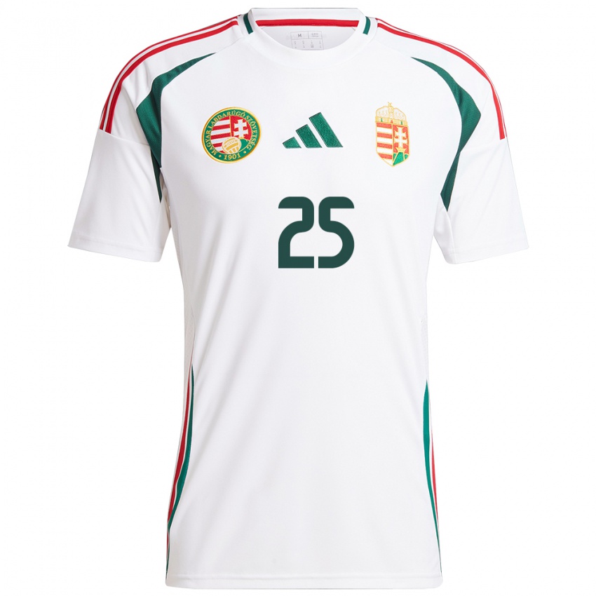 Hombre Camiseta Hungría Gábor Szalai #25 Blanco 2ª Equipación 24-26 La Camisa Chile