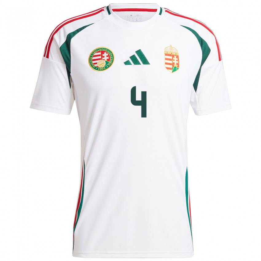 Hombre Camiseta Hungría Sára Pusztai #4 Blanco 2ª Equipación 24-26 La Camisa Chile