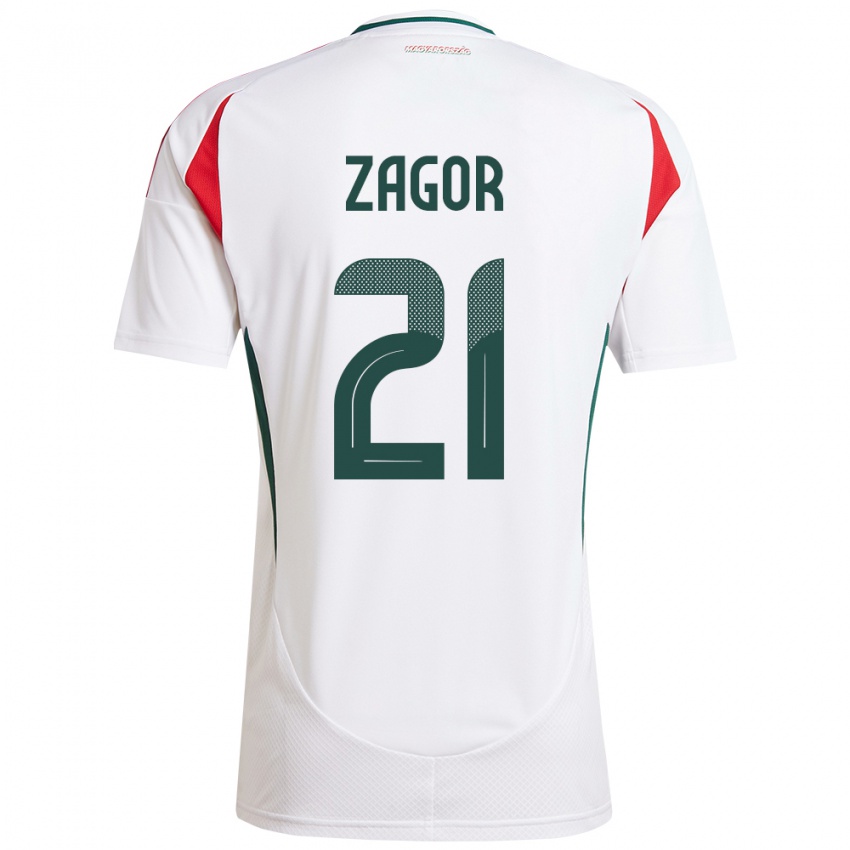 Hombre Camiseta Hungría Bernadett Zágor #21 Blanco 2ª Equipación 24-26 La Camisa Chile