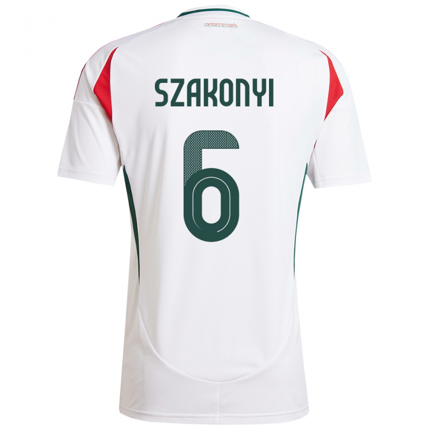 Hombre Camiseta Hungría Emese Szakonyi #6 Blanco 2ª Equipación 24-26 La Camisa Chile