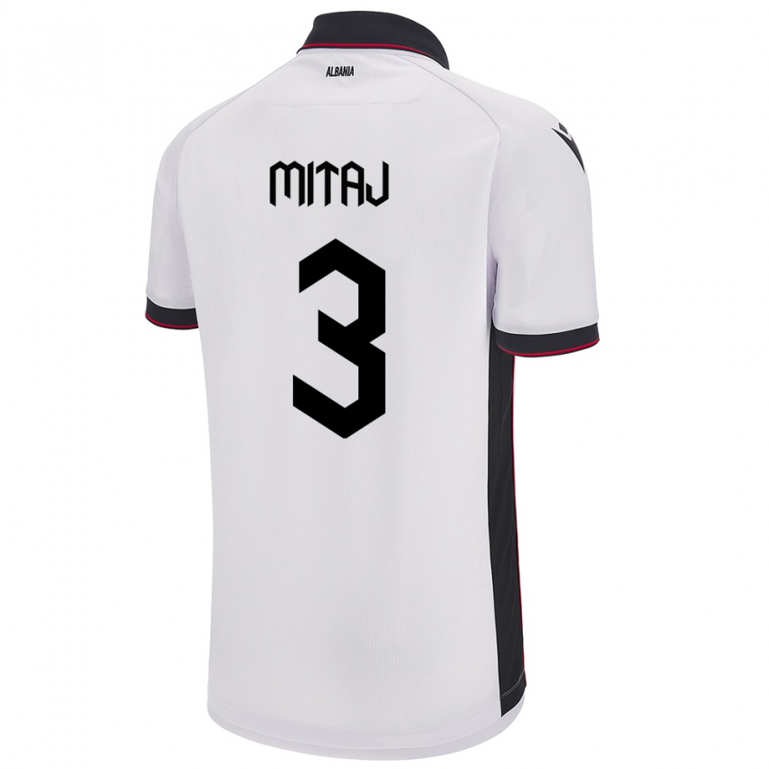 Hombre Camiseta Albania Mario Mitaj #3 Blanco 2ª Equipación 24-26 La Camisa Chile