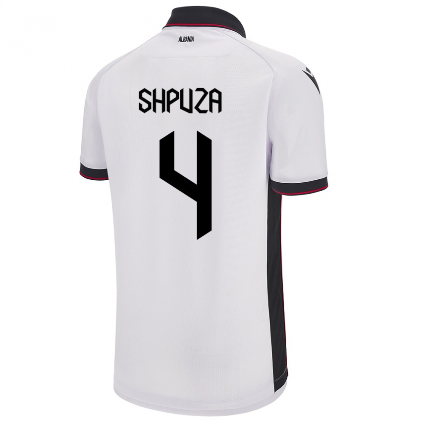 Hombre Camiseta Albania Kleo Shpuza #4 Blanco 2ª Equipación 24-26 La Camisa Chile