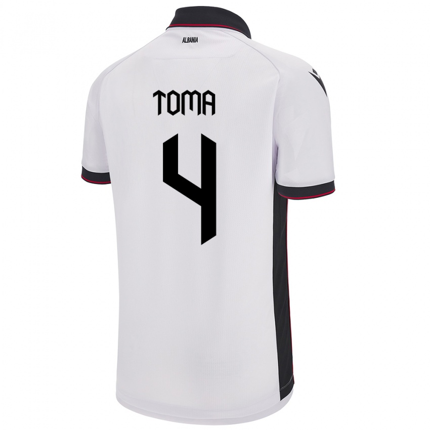 Hombre Camiseta Albania Stella Toma #4 Blanco 2ª Equipación 24-26 La Camisa Chile