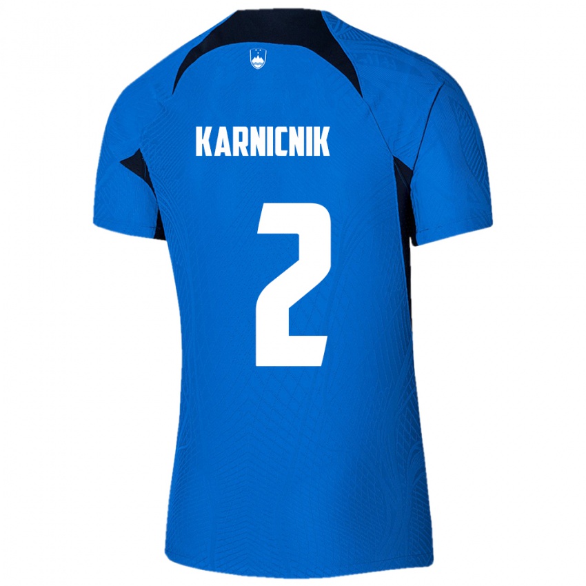 Hombre Camiseta Eslovenia Zan Karnicnik #2 Azul 2ª Equipación 24-26 La Camisa Chile