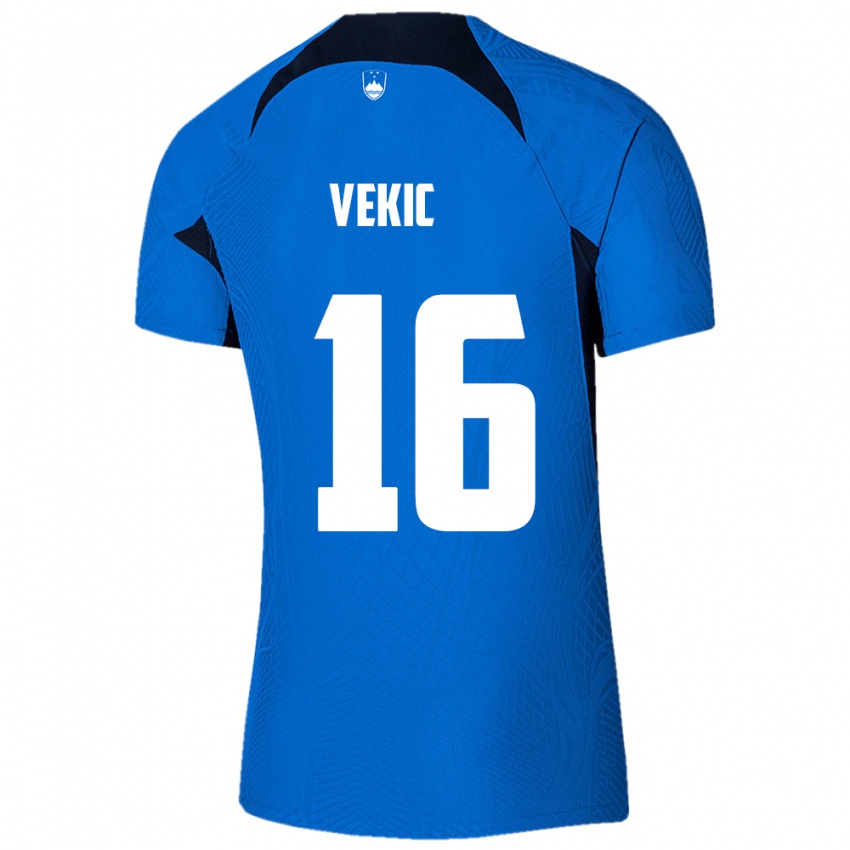 Hombre Camiseta Eslovenia Igor Vekic #16 Azul 2ª Equipación 24-26 La Camisa Chile