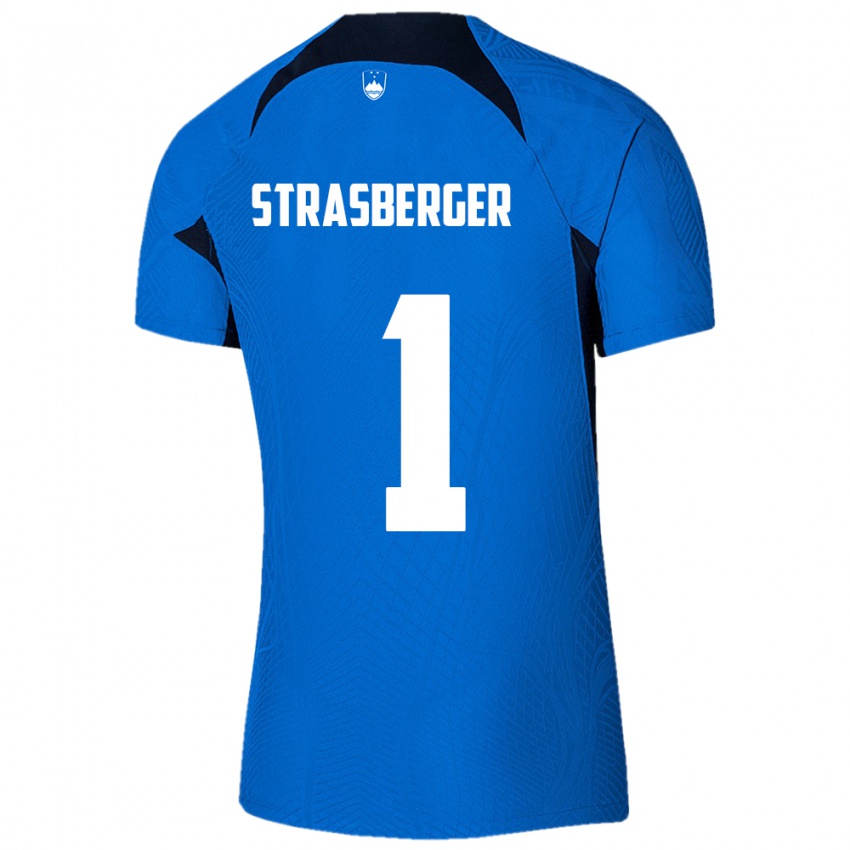 Hombre Camiseta Eslovenia Tim Strasberger #1 Azul 2ª Equipación 24-26 La Camisa Chile