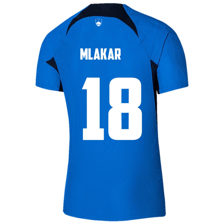 Hombre Camiseta Eslovenia Luka Mlakar #18 Azul 2ª Equipación 24-26 La Camisa Chile