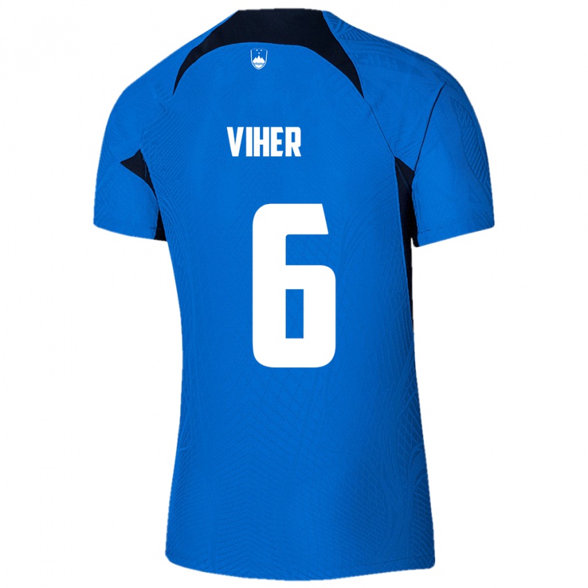 Hombre Camiseta Eslovenia Nejc Viher #6 Azul 2ª Equipación 24-26 La Camisa Chile