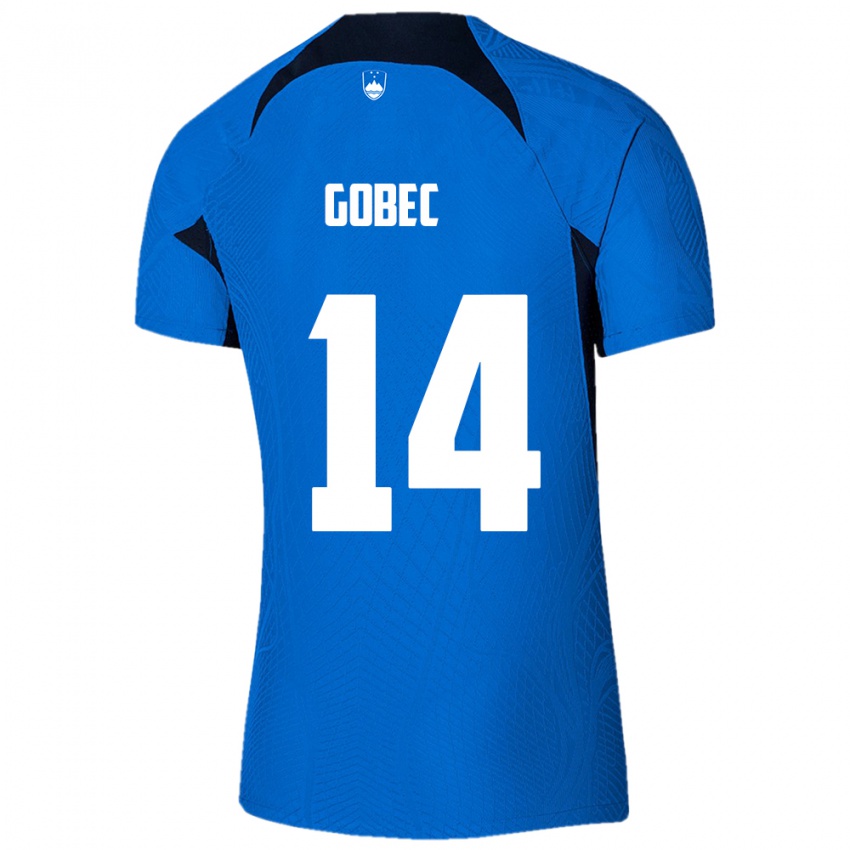 Hombre Camiseta Eslovenia Stijan Gobec #14 Azul 2ª Equipación 24-26 La Camisa Chile