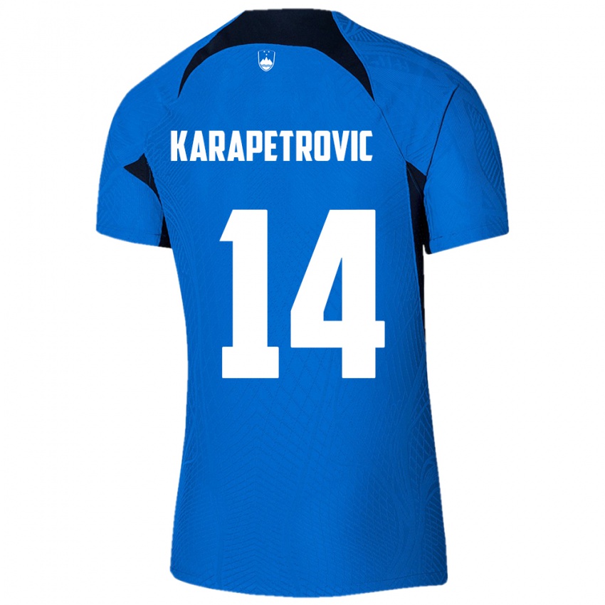 Hombre Camiseta Eslovenia Luka Karapetrovic #14 Azul 2ª Equipación 24-26 La Camisa Chile