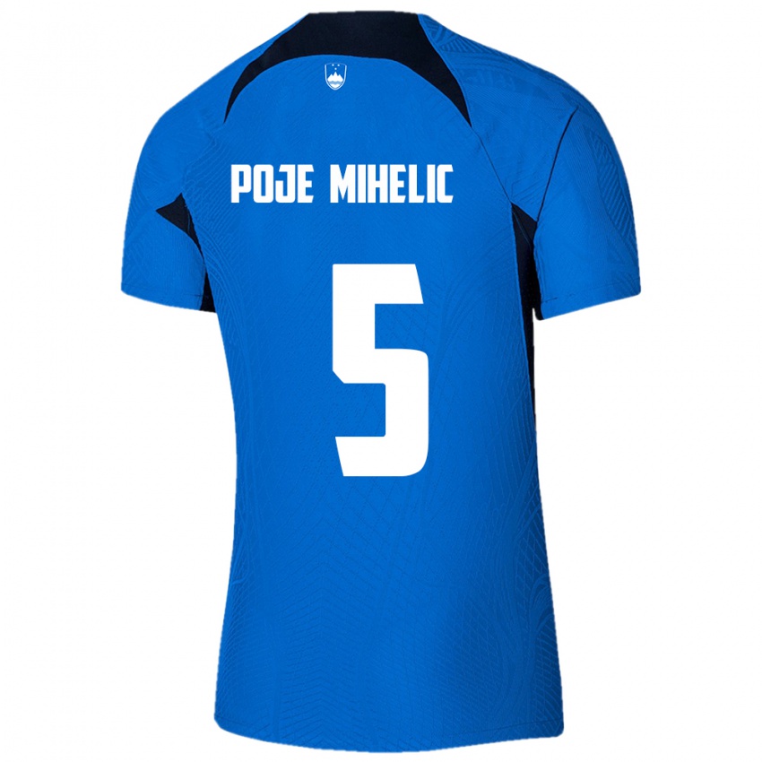 Hombre Camiseta Eslovenia Naja Poje Mihelič #5 Azul 2ª Equipación 24-26 La Camisa Chile