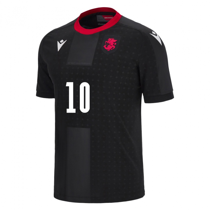 Hombre Camiseta Georgia Nikoloz Kvelashvili #10 Negro 2ª Equipación 24-26 La Camisa Chile