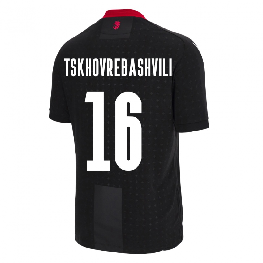 Hombre Camiseta Georgia Nikoloz Tskhovrebashvili #16 Negro 2ª Equipación 24-26 La Camisa Chile