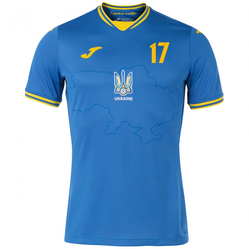 Hombre Camiseta Ucrania Daryna Apanashchenko #17 Azul 2ª Equipación 24-26 La Camisa Chile