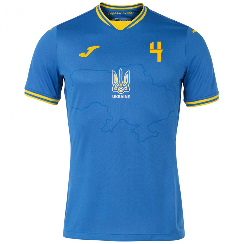 Hombre Camiseta Ucrania Ilya Krupskyi #4 Azul 2ª Equipación 24-26 La Camisa Chile