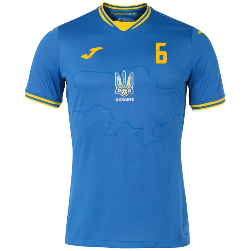 Hombre Camiseta Ucrania Borys Krushynskyi #6 Azul 2ª Equipación 24-26 La Camisa Chile