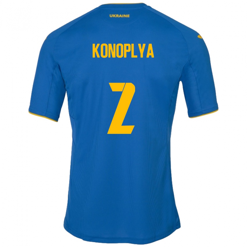 Hombre Camiseta Ucrania Yukhym Konoplya #2 Azul 2ª Equipación 24-26 La Camisa Chile