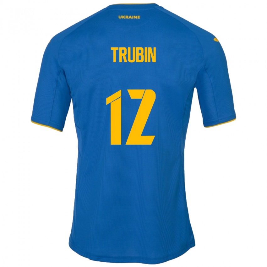 Hombre Camiseta Ucrania Anatoliy Trubin #12 Azul 2ª Equipación 24-26 La Camisa Chile