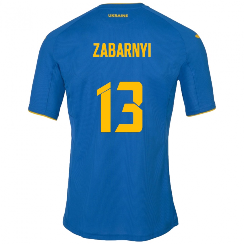 Hombre Camiseta Ucrania Ilya Zabarnyi #13 Azul 2ª Equipación 24-26 La Camisa Chile