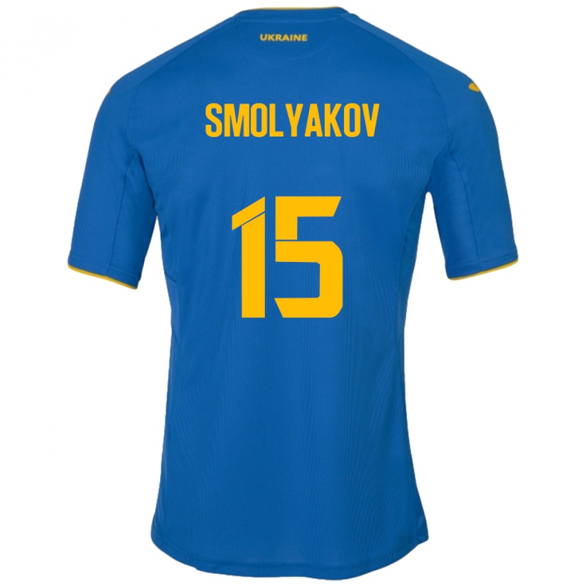 Hombre Camiseta Ucrania Artem Smolyakov #15 Azul 2ª Equipación 24-26 La Camisa Chile