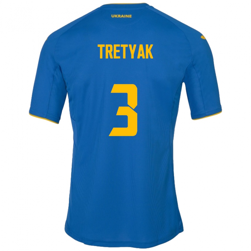 Hombre Camiseta Ucrania Demyan Tretyak #3 Azul 2ª Equipación 24-26 La Camisa Chile