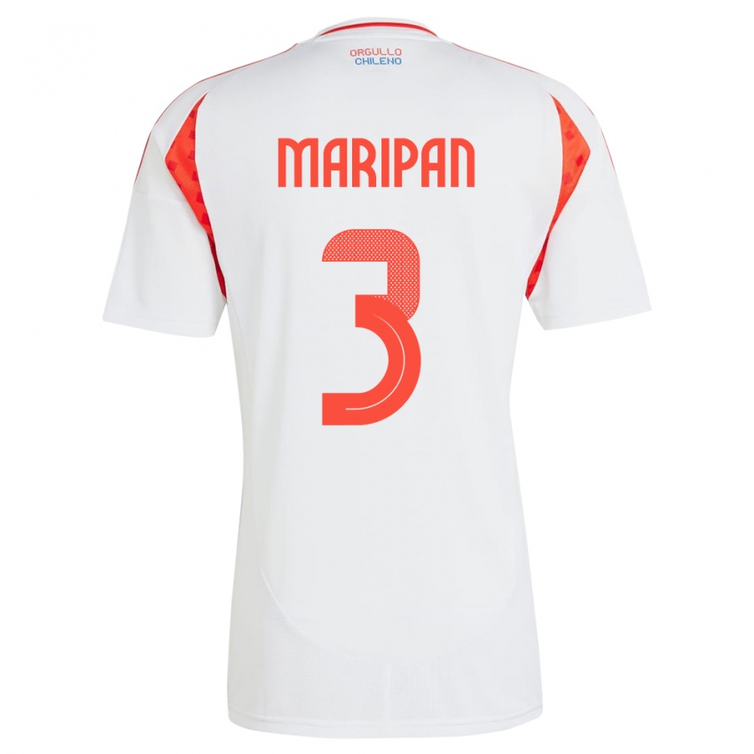 Hombre Camiseta Chile Guillermo Maripán #3 Blanco 2ª Equipación 24-26 La Camisa Chile