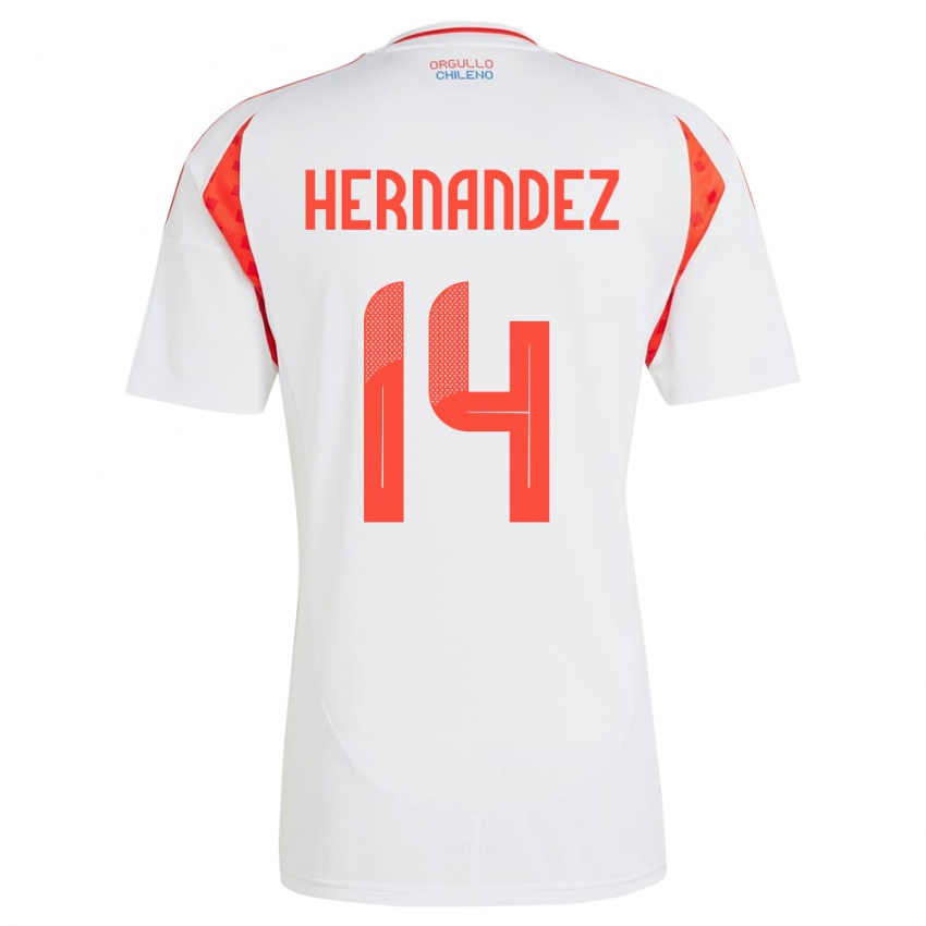 Hombre Camiseta Chile Leandro Hernández #14 Blanco 2ª Equipación 24-26 La Camisa Chile