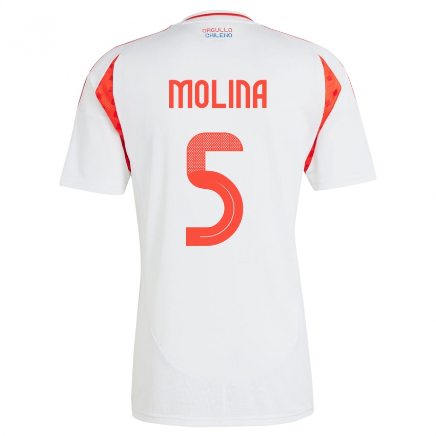 Hombre Camiseta Chile Benjamín Molina #5 Blanco 2ª Equipación 24-26 La Camisa Chile