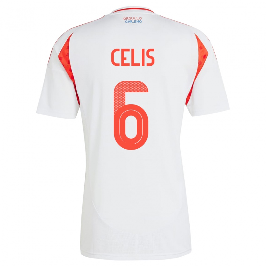 Hombre Camiseta Chile Milovan Celis #6 Blanco 2ª Equipación 24-26 La Camisa Chile