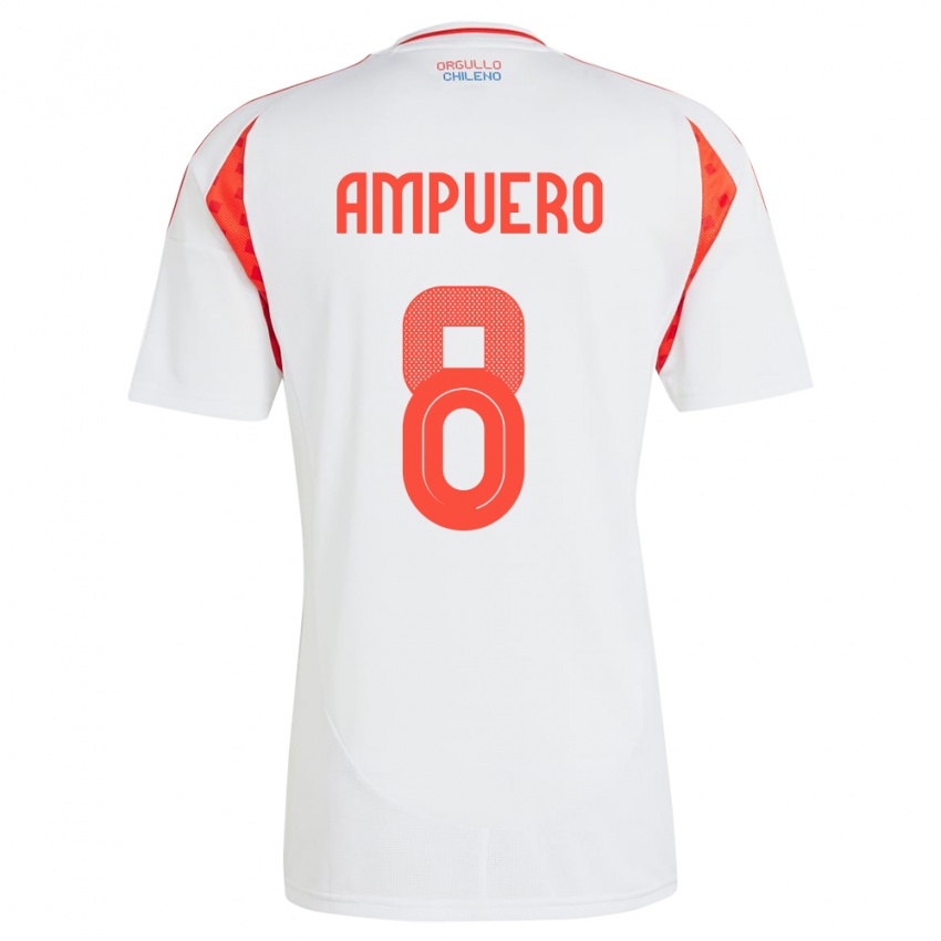 Hombre Camiseta Chile Benjamín Ampuero #8 Blanco 2ª Equipación 24-26 La Camisa Chile