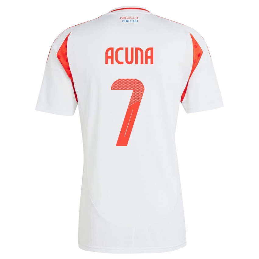 Hombre Camiseta Chile Yenny Acuña #7 Blanco 2ª Equipación 24-26 La Camisa Chile