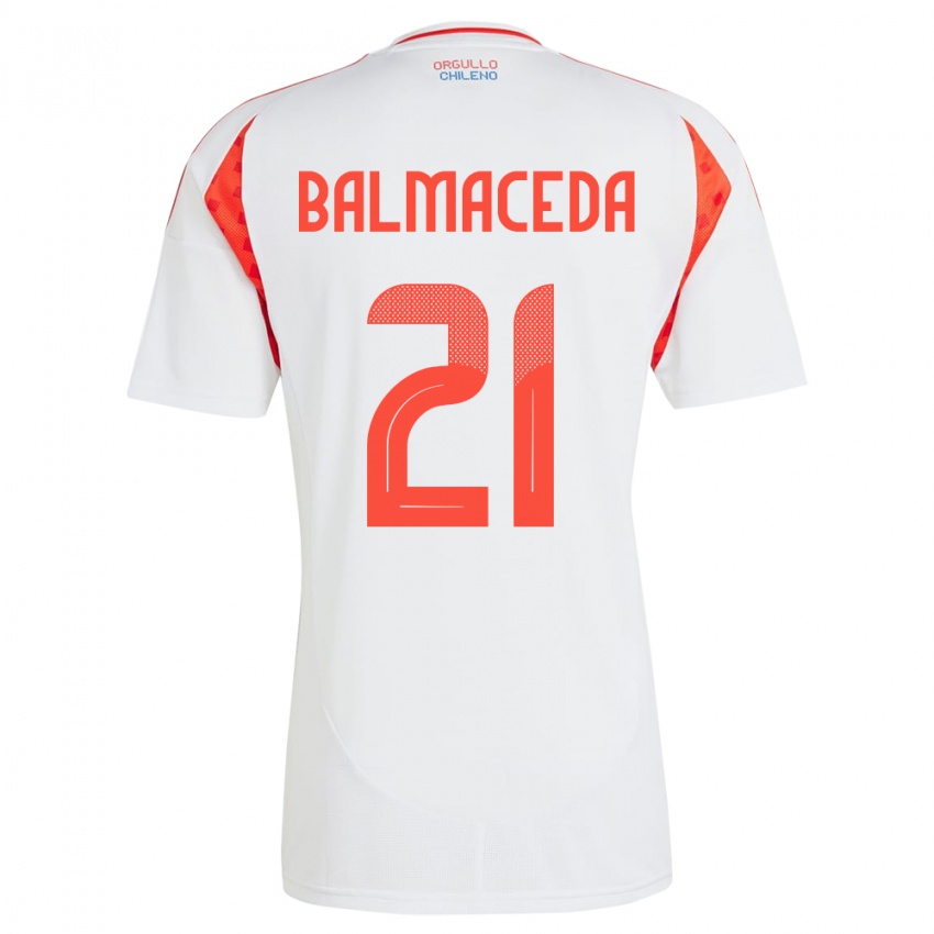 Hombre Camiseta Chile Rosario Balmaceda #21 Blanco 2ª Equipación 24-26 La Camisa Chile