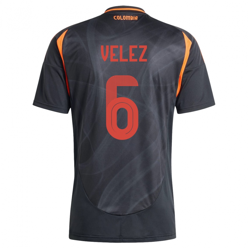 Hombre Camiseta Colombia Jhon Vélez #6 Negro 2ª Equipación 24-26 La Camisa Chile