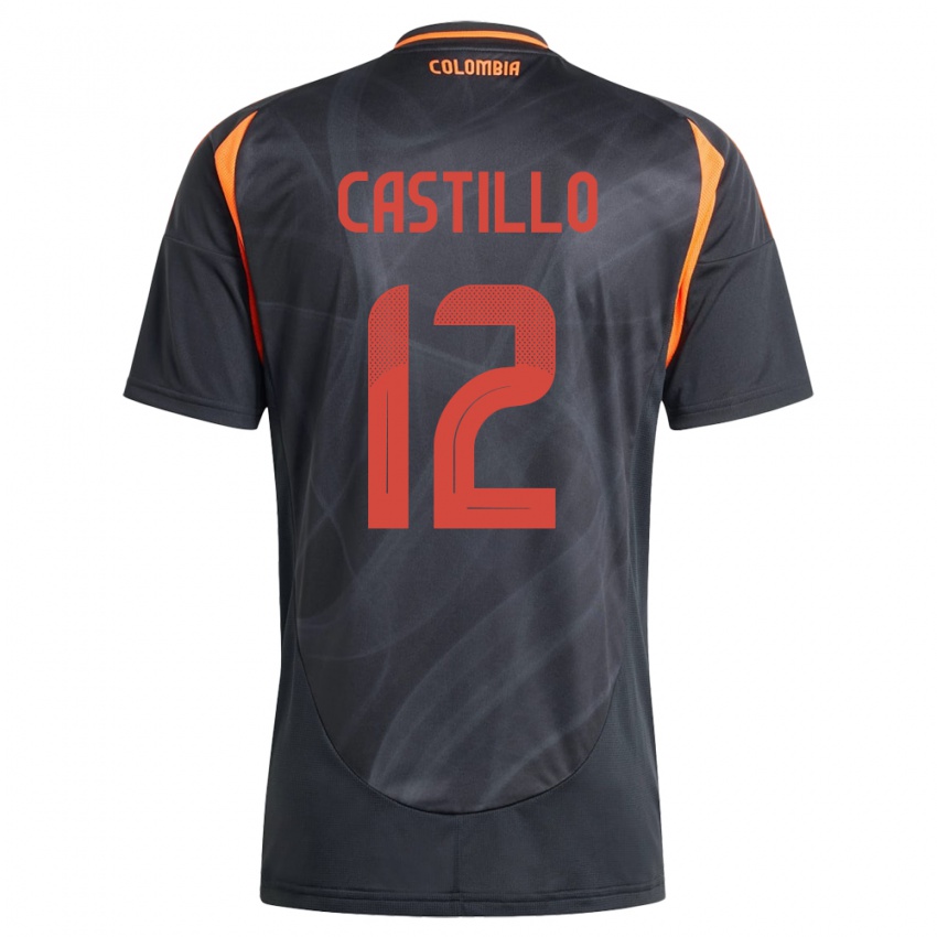 Hombre Camiseta Colombia Juan Castillo #12 Negro 2ª Equipación 24-26 La Camisa Chile