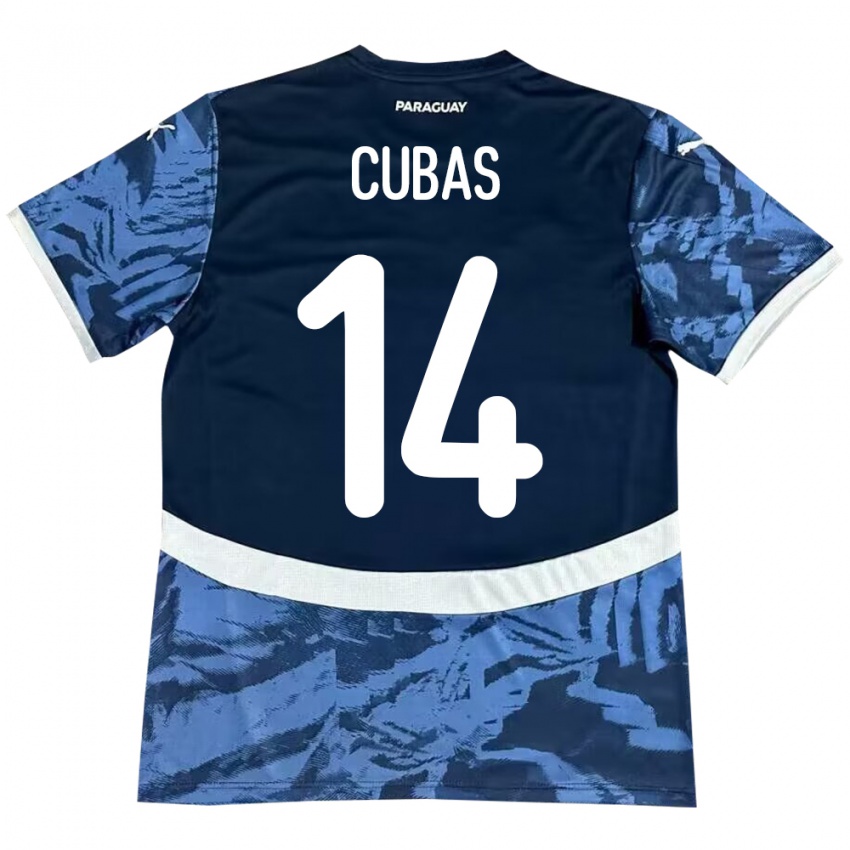 Hombre Camiseta Paraguay Andrés Cubas #14 Azul 2ª Equipación 24-26 La Camisa Chile