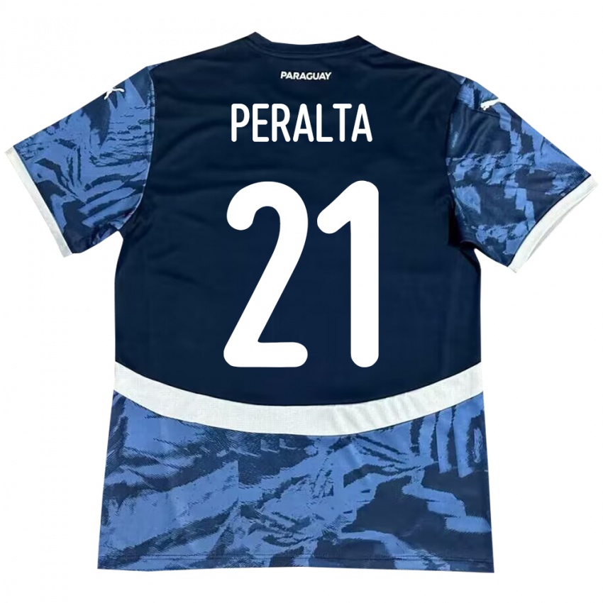 Hombre Camiseta Paraguay Fabrizio Peralta #21 Azul 2ª Equipación 24-26 La Camisa Chile