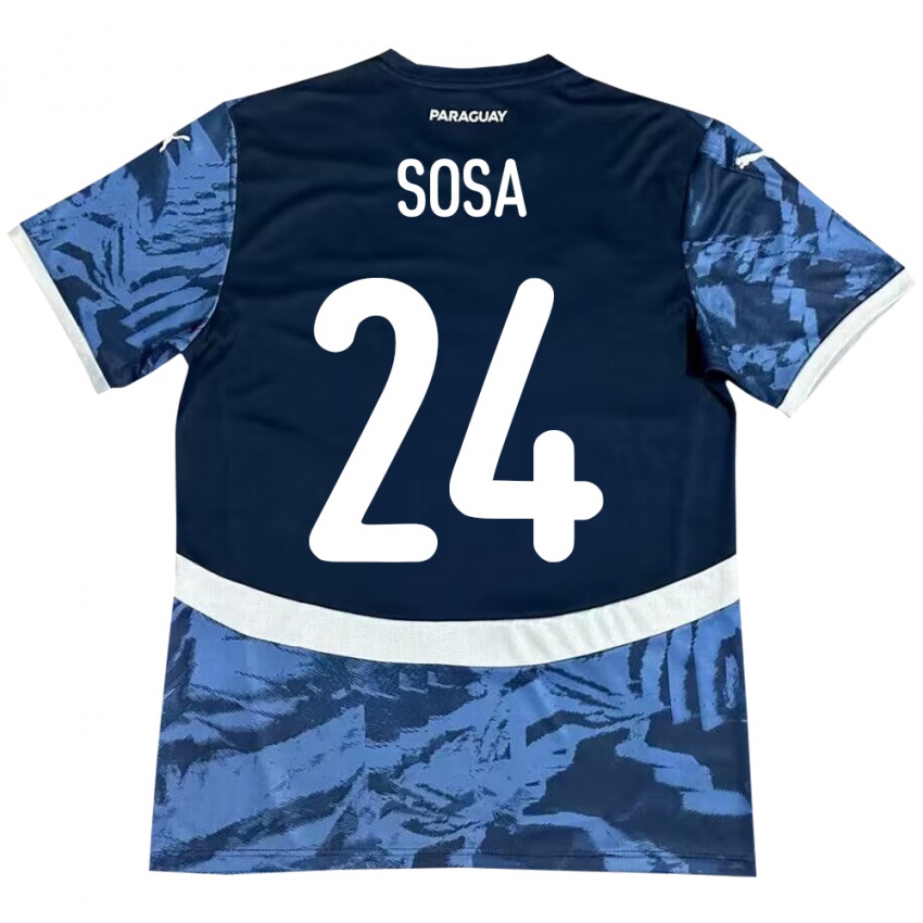 Hombre Camiseta Paraguay Ramón Sosa #24 Azul 2ª Equipación 24-26 La Camisa Chile