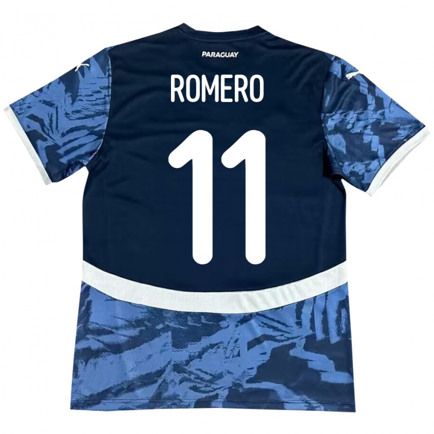 Hombre Camiseta Paraguay Ángel Romero #11 Azul 2ª Equipación 24-26 La Camisa Chile