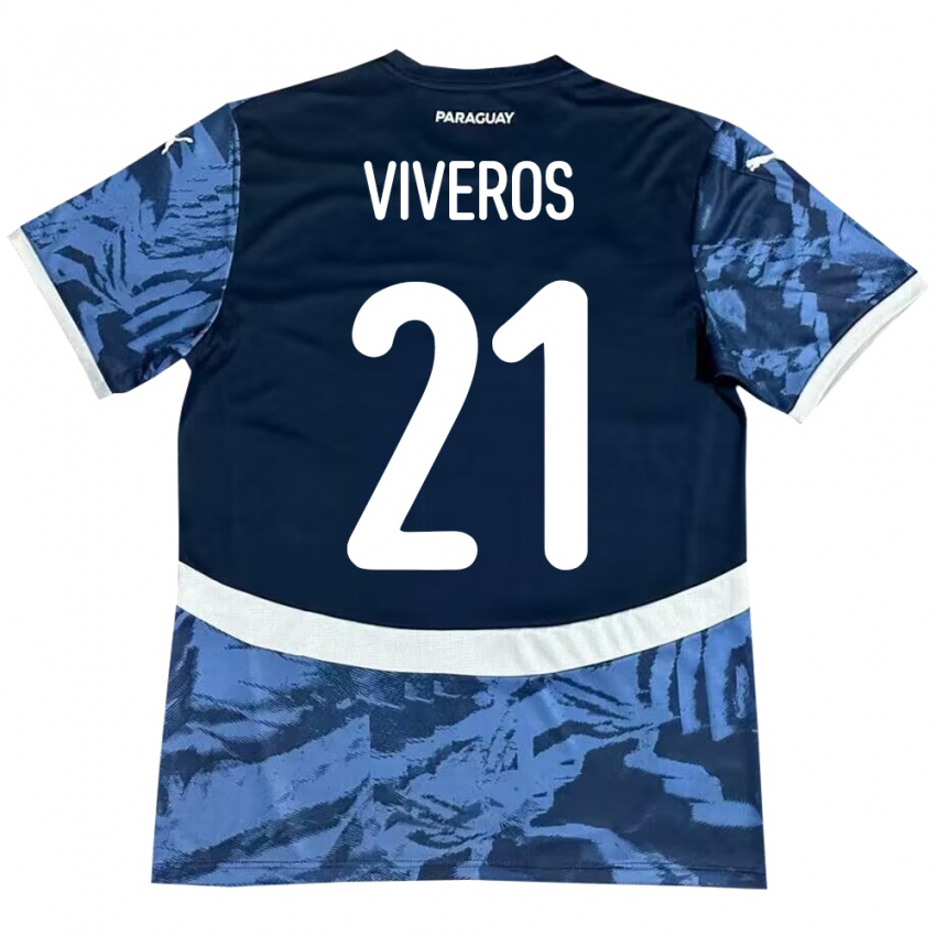 Hombre Camiseta Paraguay Fernando Viveros #21 Azul 2ª Equipación 24-26 La Camisa Chile