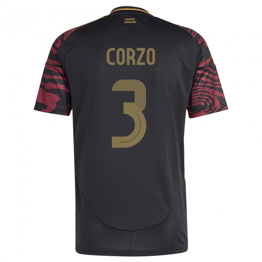 Hombre Camiseta Perú Aldo Corzo #3 Negro 2ª Equipación 24-26 La Camisa Chile