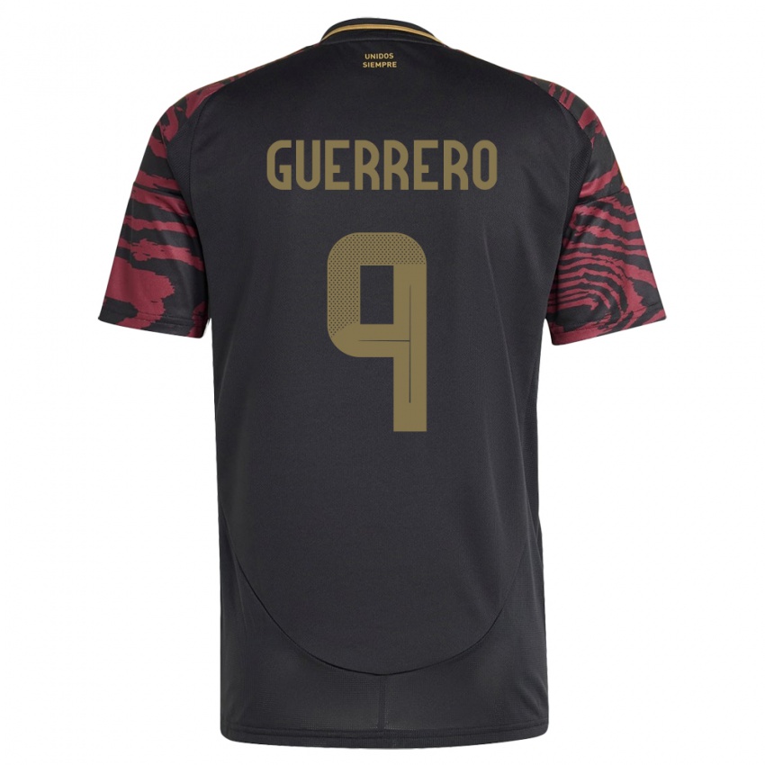 Hombre Camiseta Perú Paolo Guerrero #9 Negro 2ª Equipación 24-26 La Camisa Chile