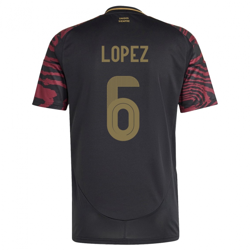 Hombre Camiseta Perú Marcos López #6 Negro 2ª Equipación 24-26 La Camisa Chile